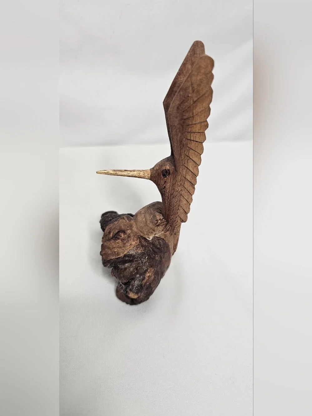 Vintage Hand Carved Wooden Hummingbird Sculpture Ironwood Burl Base Figurine 6" - Picture 4 of 9